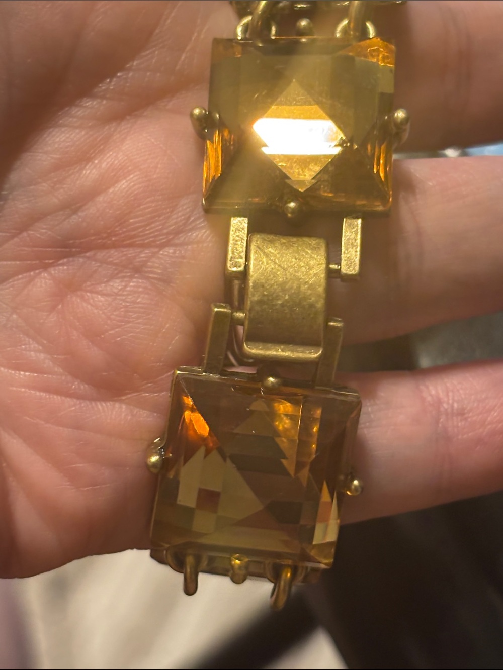 Vintage J. Crew Amber Crystal Link Bracelet Faceted Pyramid Glass - Picture 12 of 17